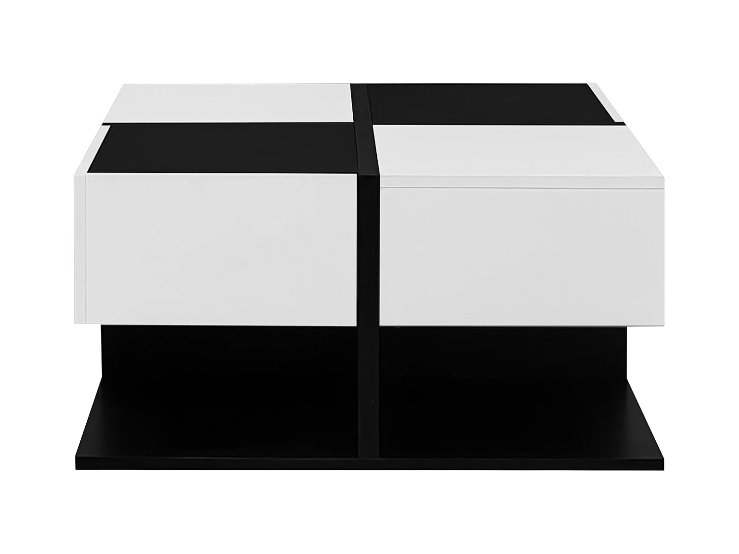 Table basse carrée avec 2 tiroirs de rangement, noir et blanc - pour salon et chambre