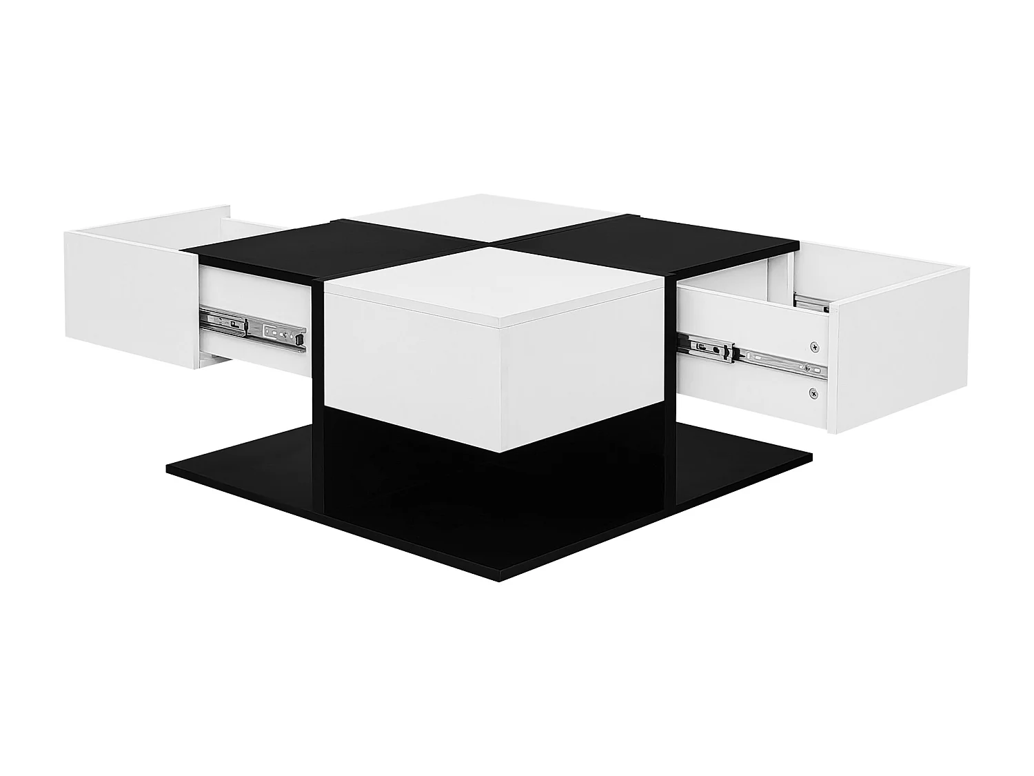 Table basse carrée avec 2 tiroirs de rangement, noir et blanc - pour salon et chambre