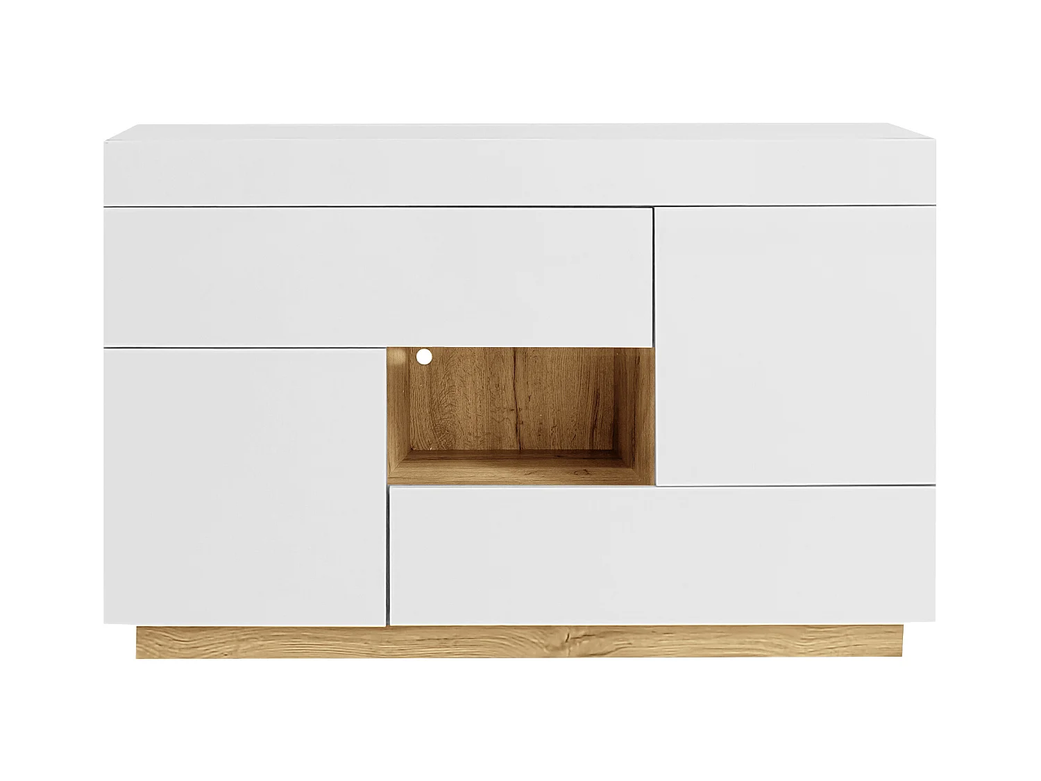 Sideboard mit mehrfarbiger LED-Beleuchtung, 2 Schubladen und 2 Türen - Weiß und Naturfarbe