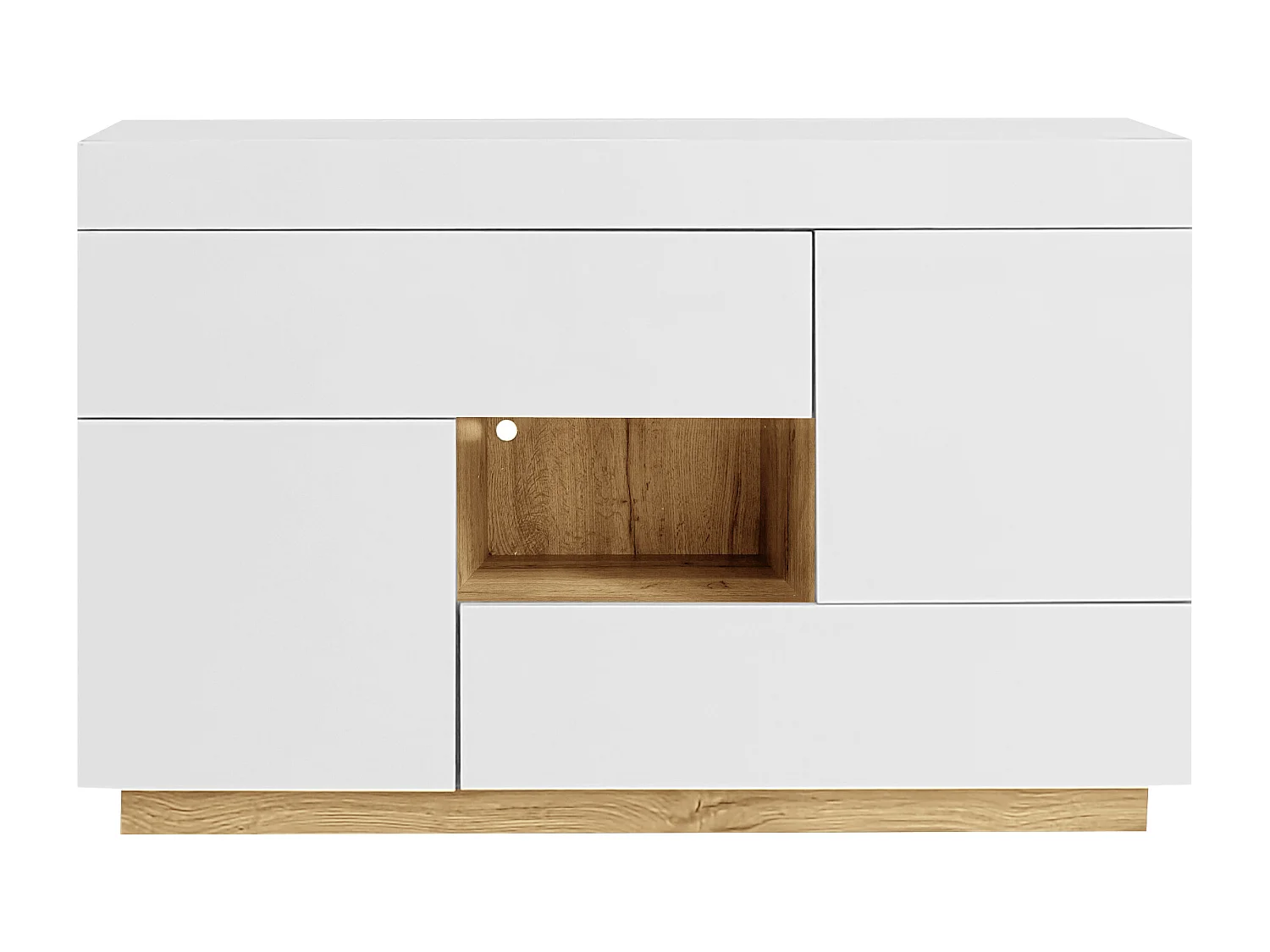 Buffet avec éclairage LED changeant de couleur, 2 tiroirs et 2 portes - Blanc et Naturel