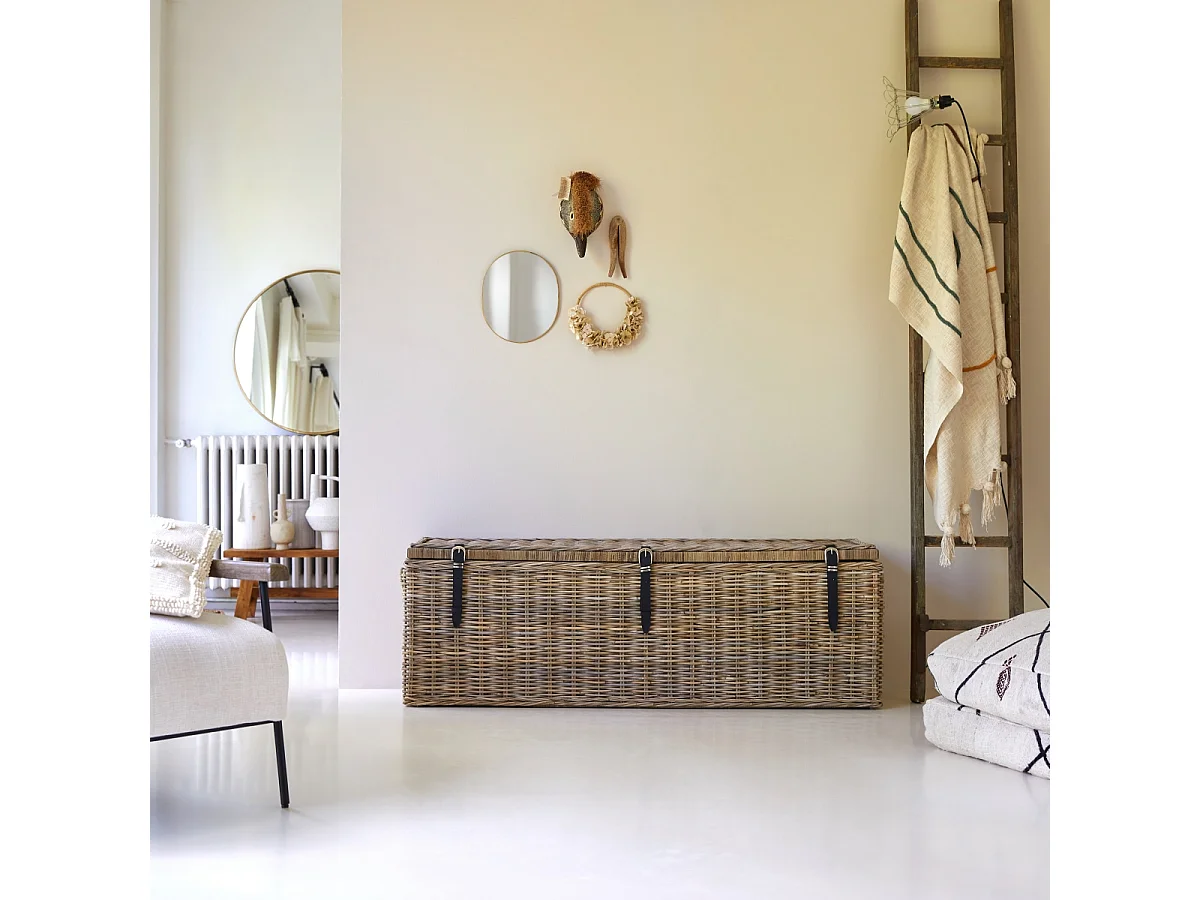 Koffer Truhe aus Rattan hell grau 150 cm Schlafzimmer Neu Tikamoon