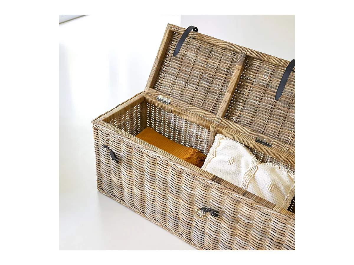 Koffer Truhe aus Rattan hell grau 150 cm Schlafzimmer Neu Tikamoon