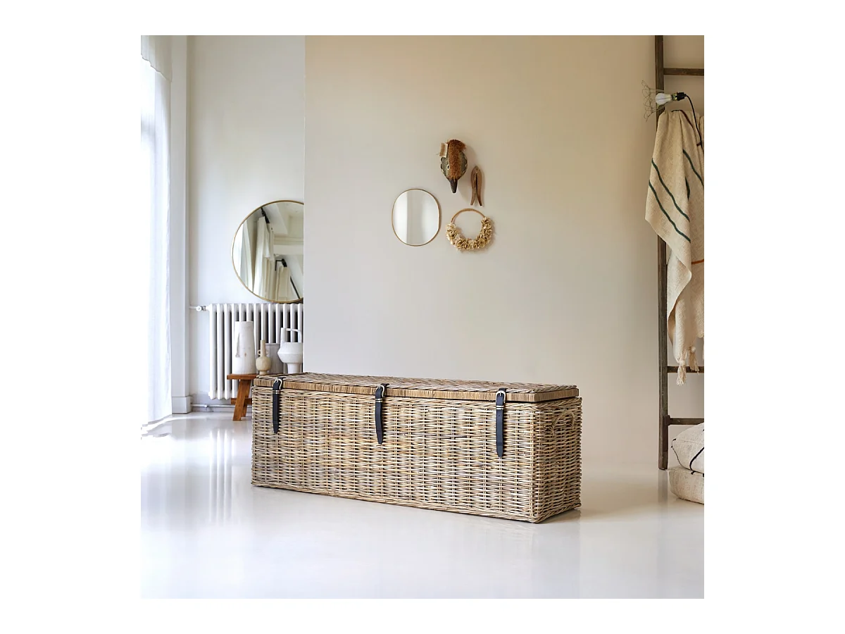 Koffer Truhe aus Rattan hell grau 150 cm Schlafzimmer Neu Tikamoon