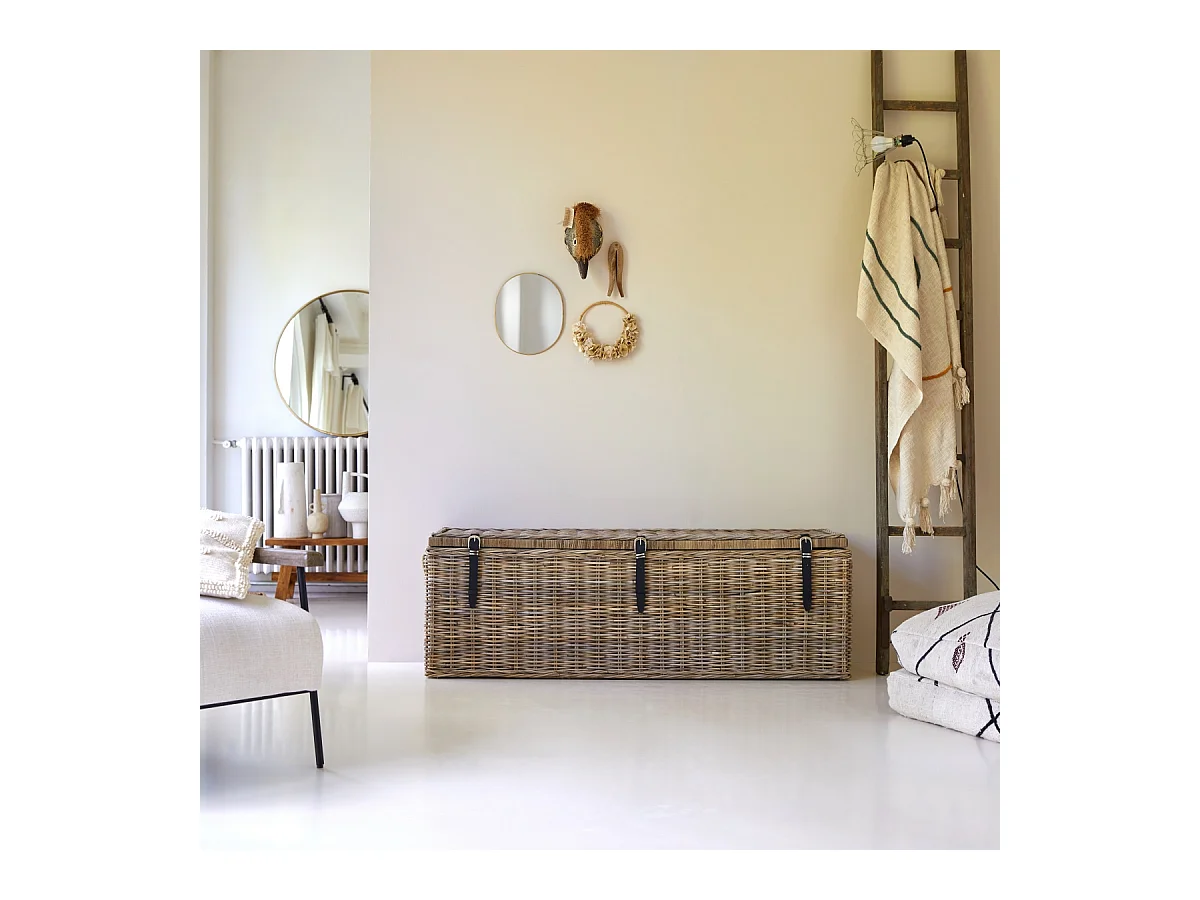 Koffer Truhe aus Rattan hell grau 150 cm Schlafzimmer Neu Tikamoon