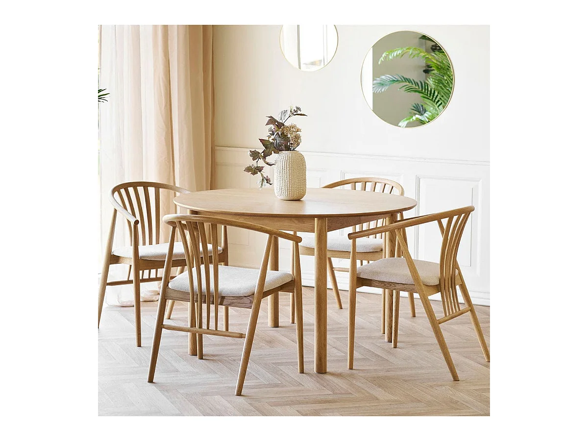 Table repas extensible Ø120cm en MDF et chêne naturel - YANICK