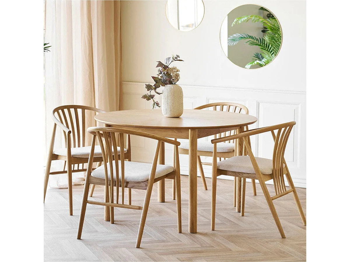 Table repas extensible Ø120cm en MDF et chêne naturel - YANICK