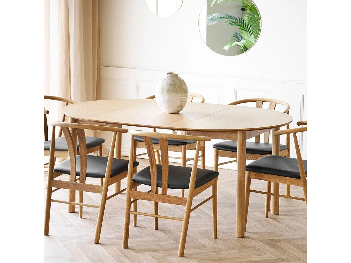 Table repas extensible Ø120cm en MDF et chêne naturel - YANICK