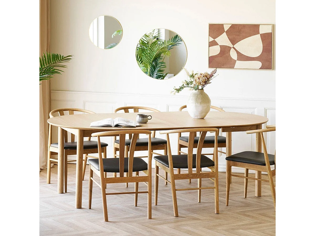 Table repas extensible Ø120cm en MDF et chêne naturel - YANICK