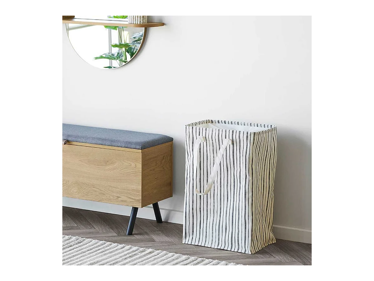 Sac à Linge en Tissu gris et beige rayé - BERYL