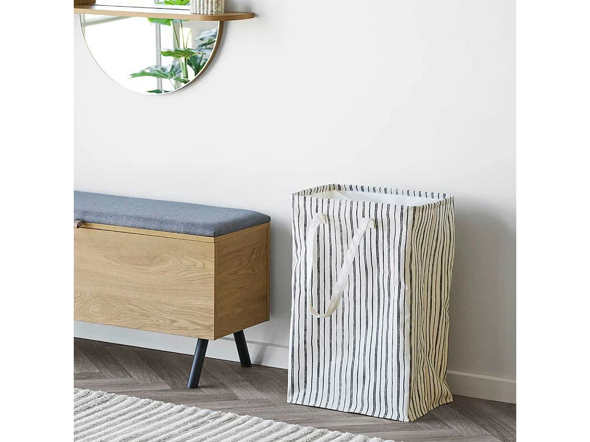 Sac à Linge en Tissu gris et beige rayé - BERYL