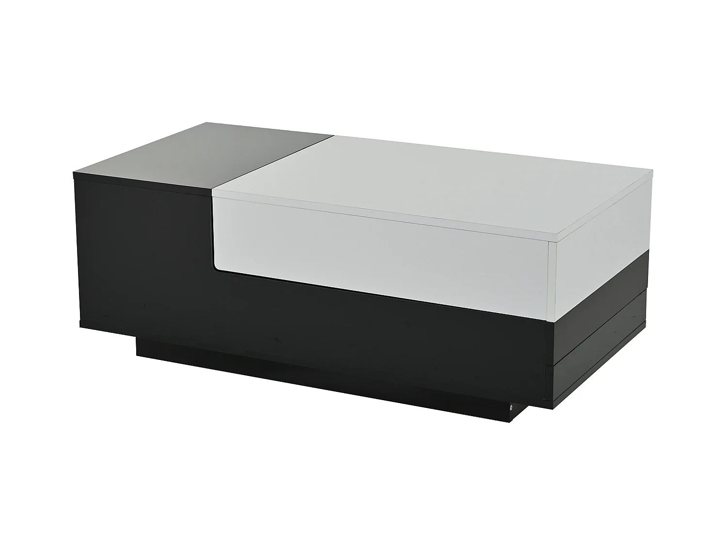 Table basse rectangulaire avec plateau coulissant et 1 tiroir de rangement - noir et blanc