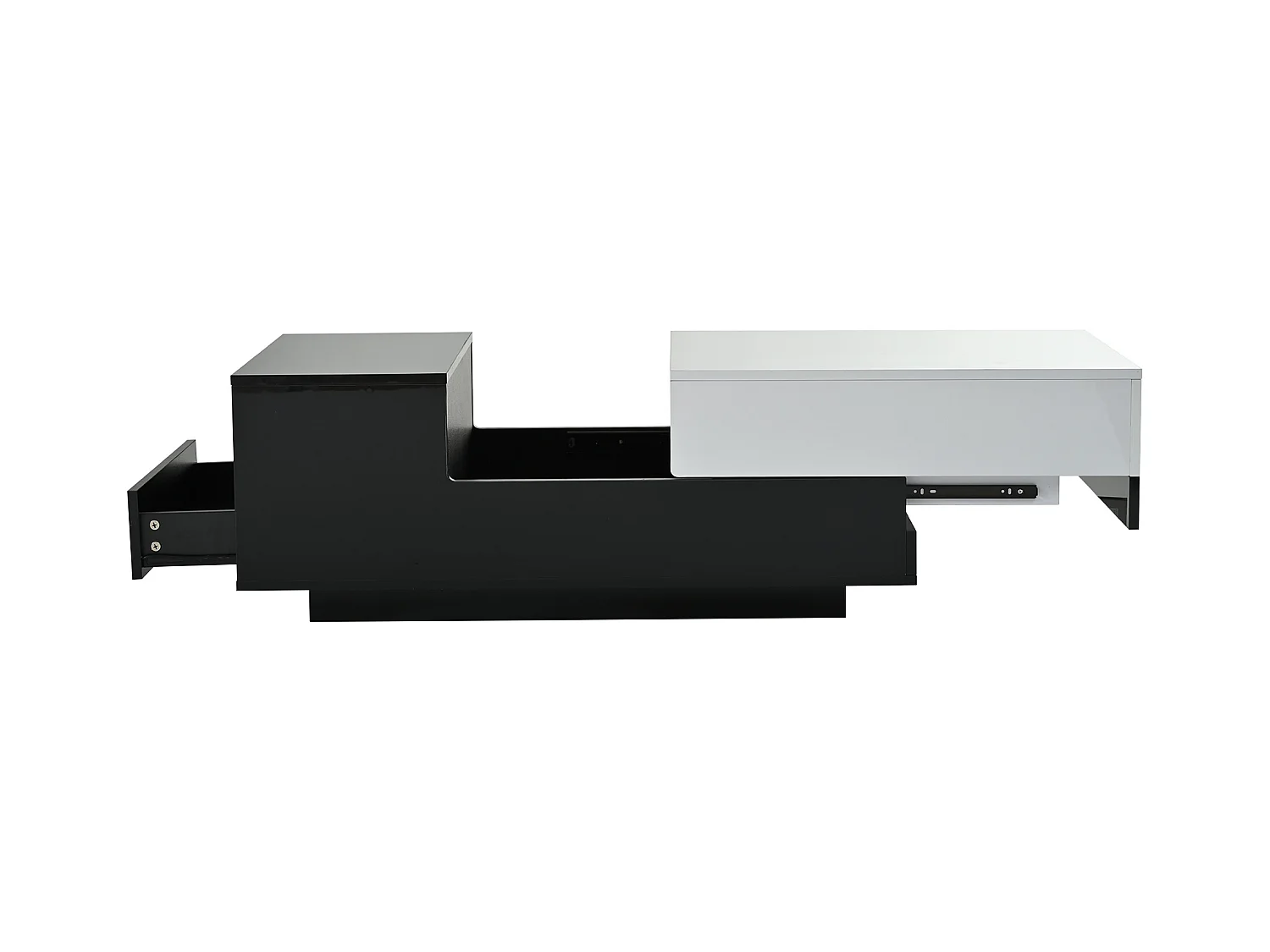 Table basse rectangulaire avec plateau coulissant et 1 tiroir de rangement - noir et blanc