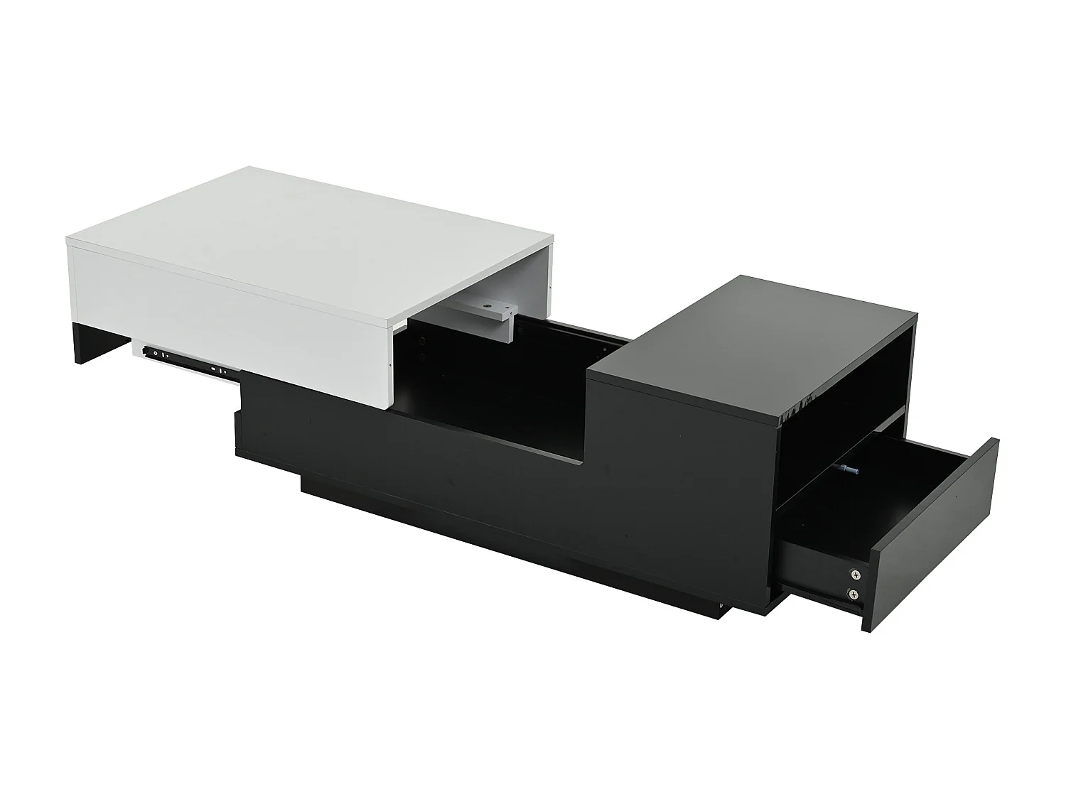 Table basse rectangulaire avec plateau coulissant et 1 tiroir de rangement - noir et blanc