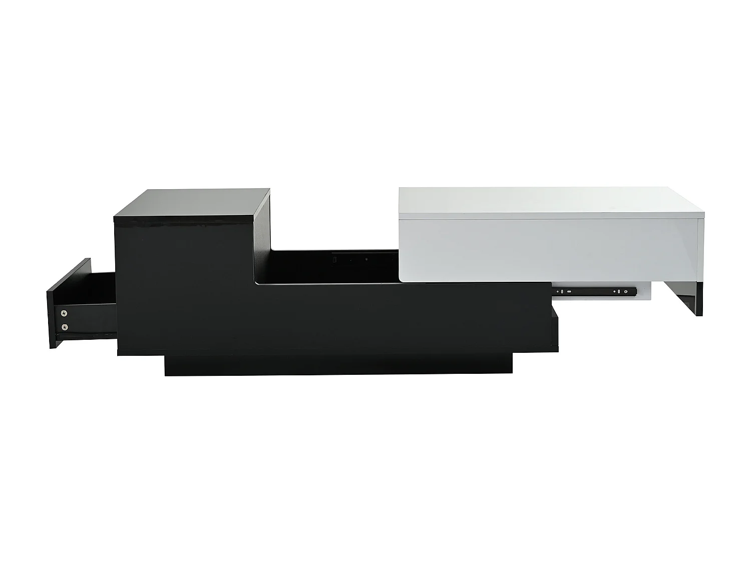 Table basse rectangulaire avec plateau coulissant et 1 tiroir de rangement - noir et blanc