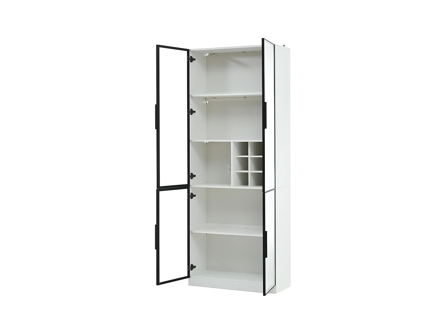 Vitrine LED avec étagères de rangement et casier à vin, blanche - pour salons et bureaux