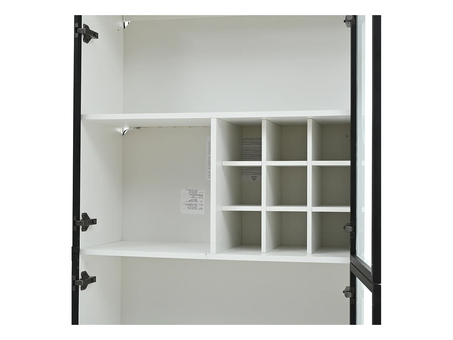 Vitrine LED avec étagères de rangement et casier à vin, blanche - pour salons et bureaux