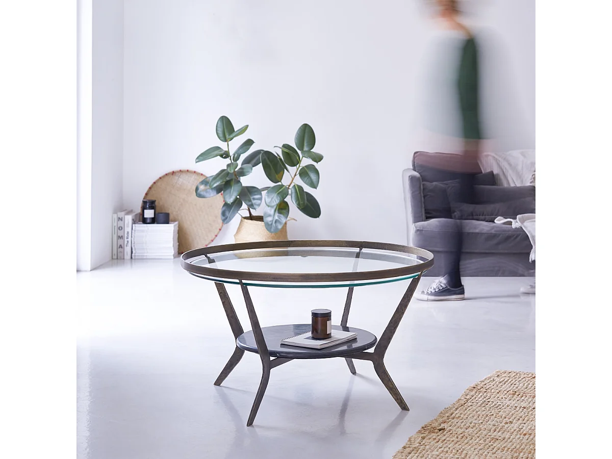 Table basse ronde en marbre et métal 80 Ambre