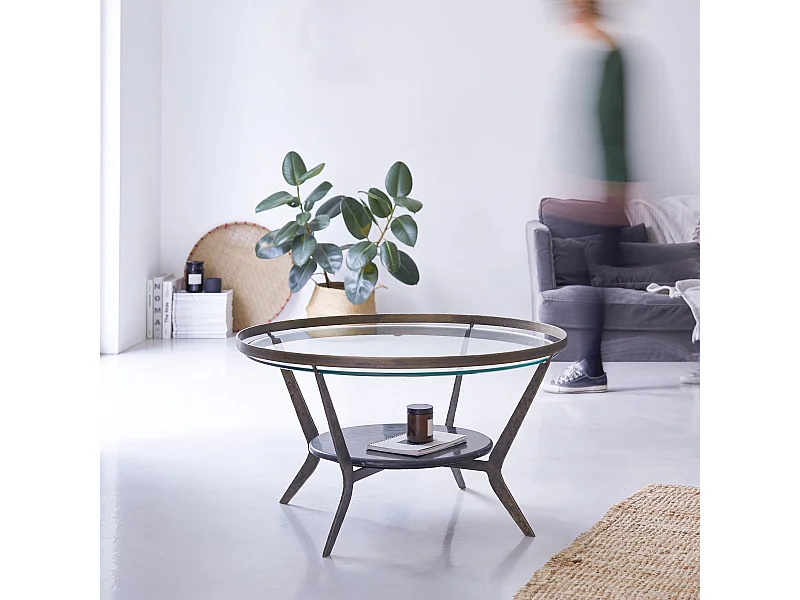 Table basse ronde en marbre et métal 80 Ambre