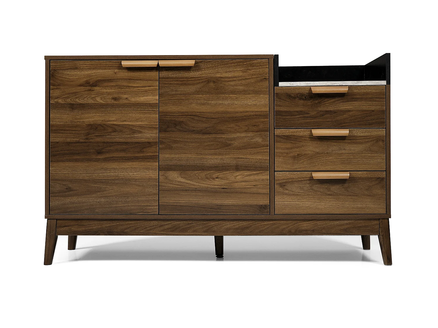 Buffet naturel avec 3 tiroirs de rangement et 2 portes, étagères réglables - pieds en bois