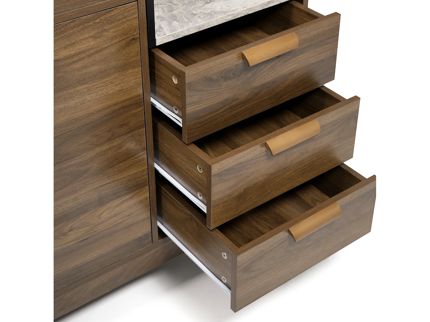 Buffet naturel avec 3 tiroirs de rangement et 2 portes, étagères réglables - pieds en bois