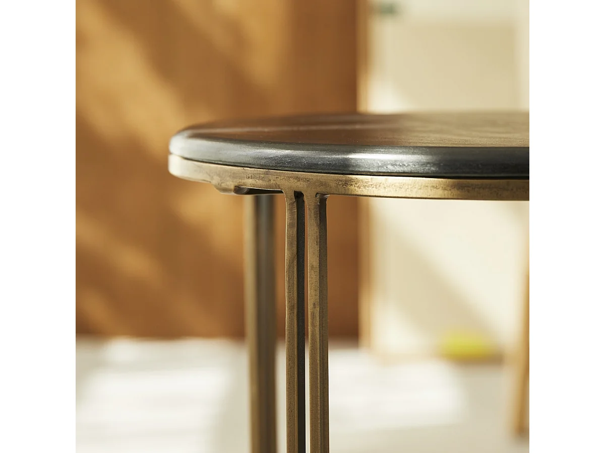 Runder Beistelltisch aus Metall und Marmor 40 Simeon
