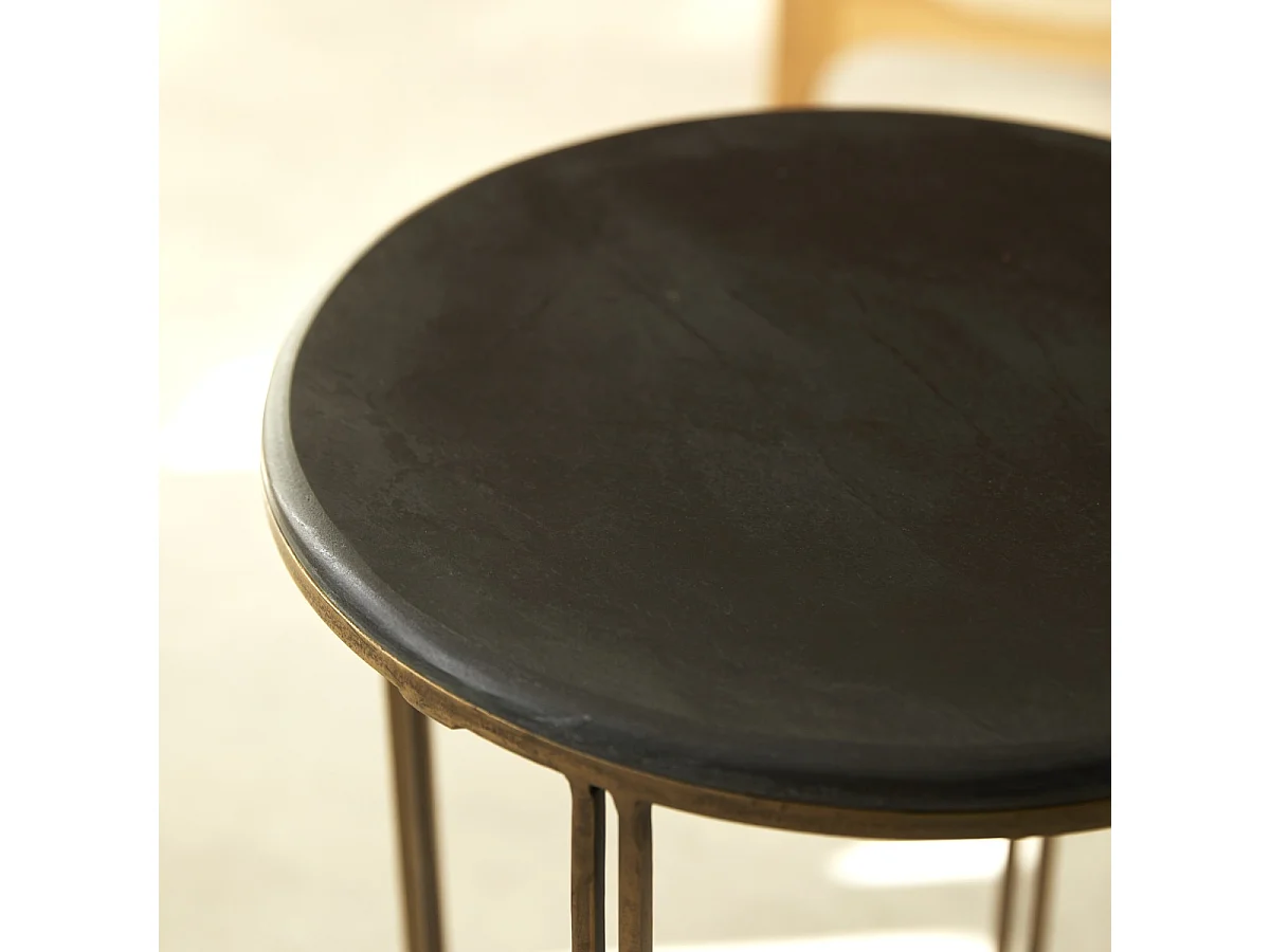 Runder Beistelltisch aus Metall und Marmor 40 Simeon