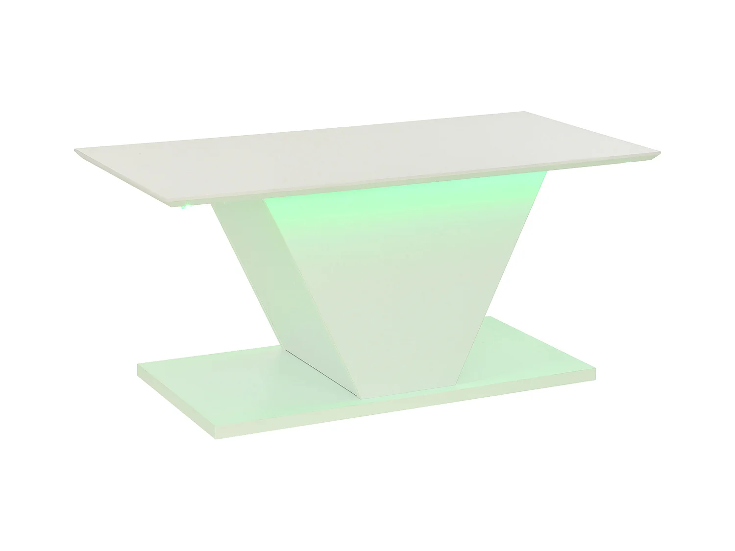 Table basse blanche avec éclairage LED réglable, design en forme de V - pour salon et bureau