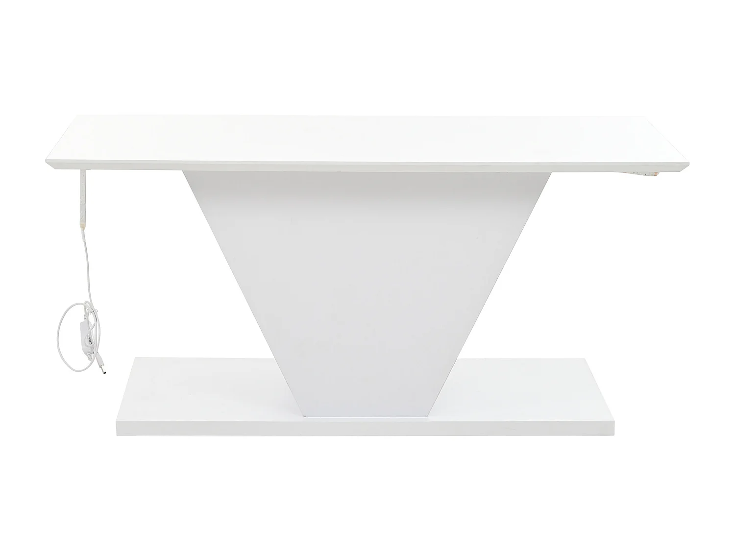 Table basse blanche avec éclairage LED réglable, design en forme de V - pour salon et bureau