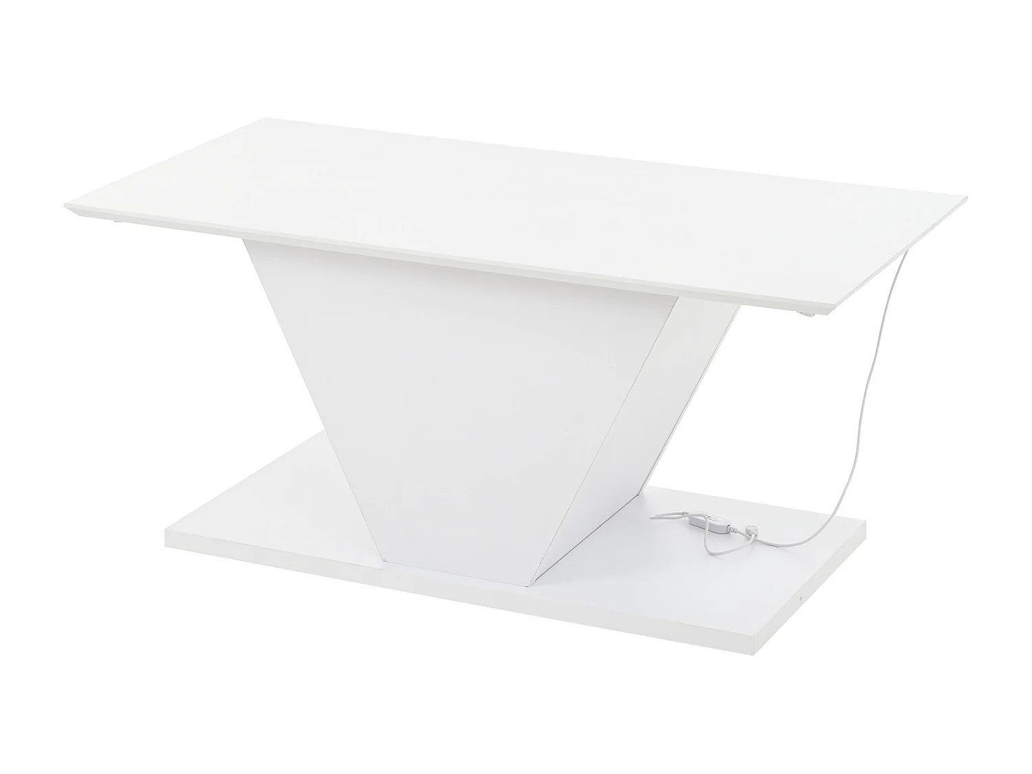 Table basse blanche avec éclairage LED réglable, design en forme de V - pour salon et bureau