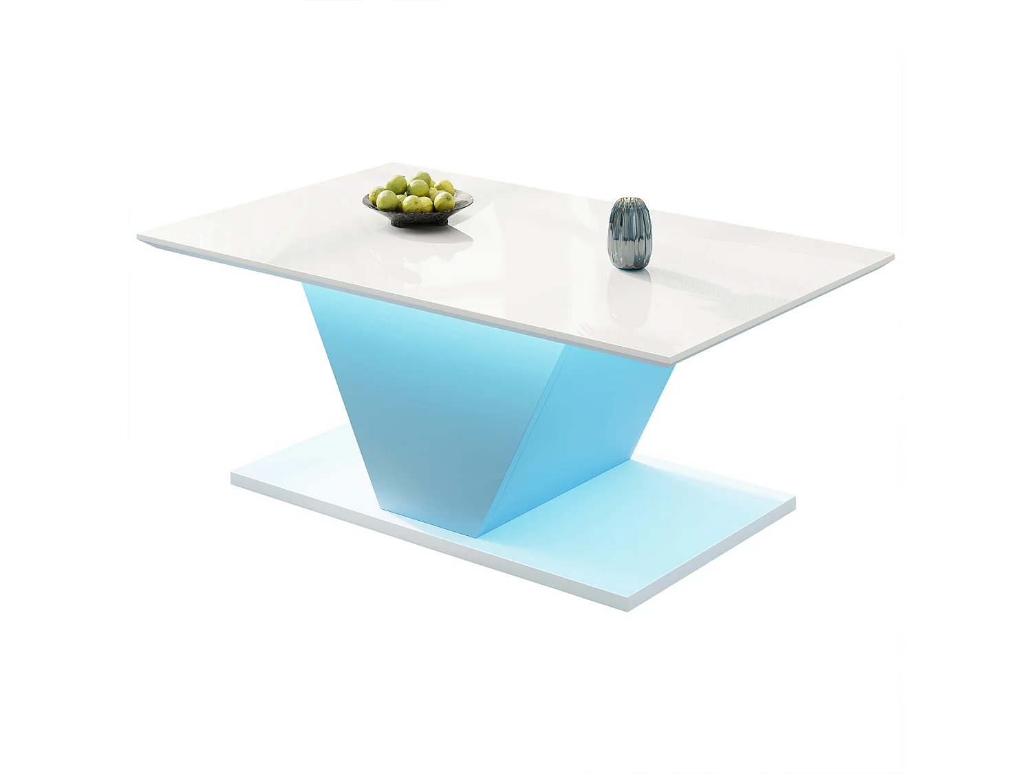 Weißer Couchtisch mit verstellbarer LED-Beleuchtung, V-Design - für Wohnzimmer und Arbeitszimmer