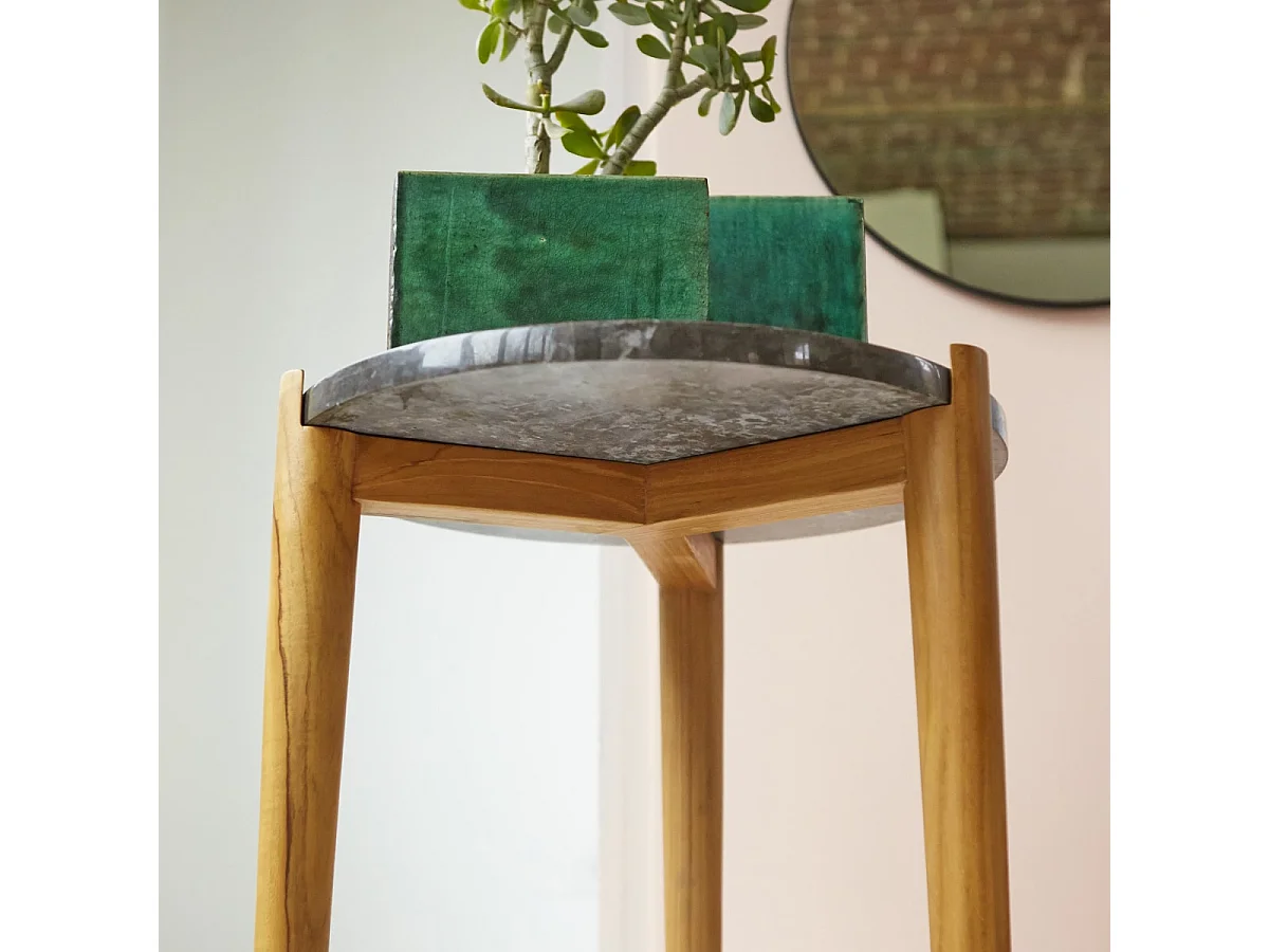 Tavolino in legno di teak e marmo 40 Nestor black
