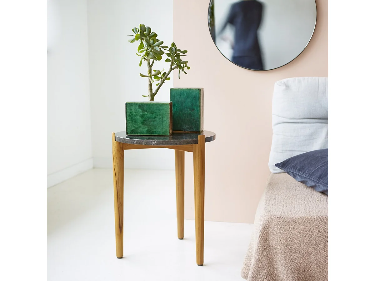 Nestor - Teak and black marble side table