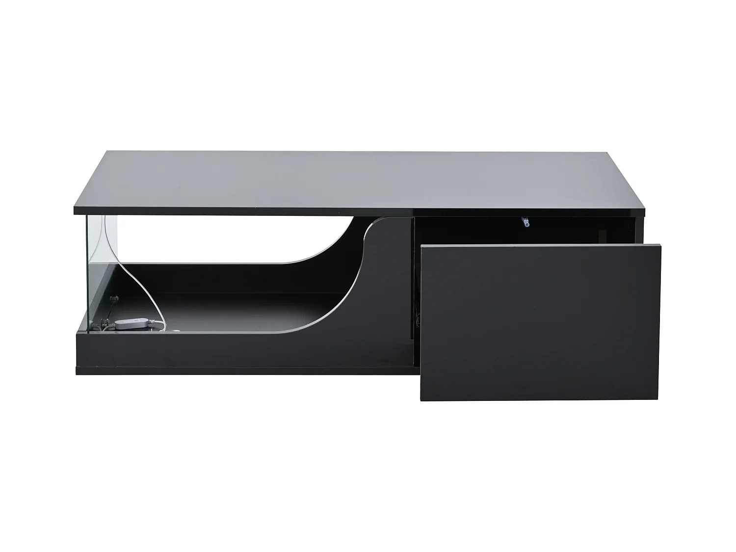 Schwarzer Couchtisch mit 2 Schubladen und verstellbarer LED-Beleuchtung - für Wohnzimmer