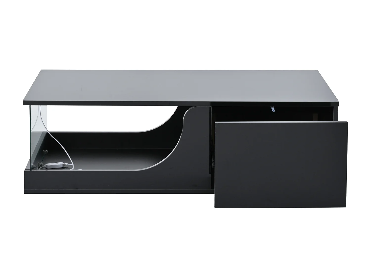 Table basse noire avec 2 tiroirs de rangement et éclairage LED réglable - pour salon
