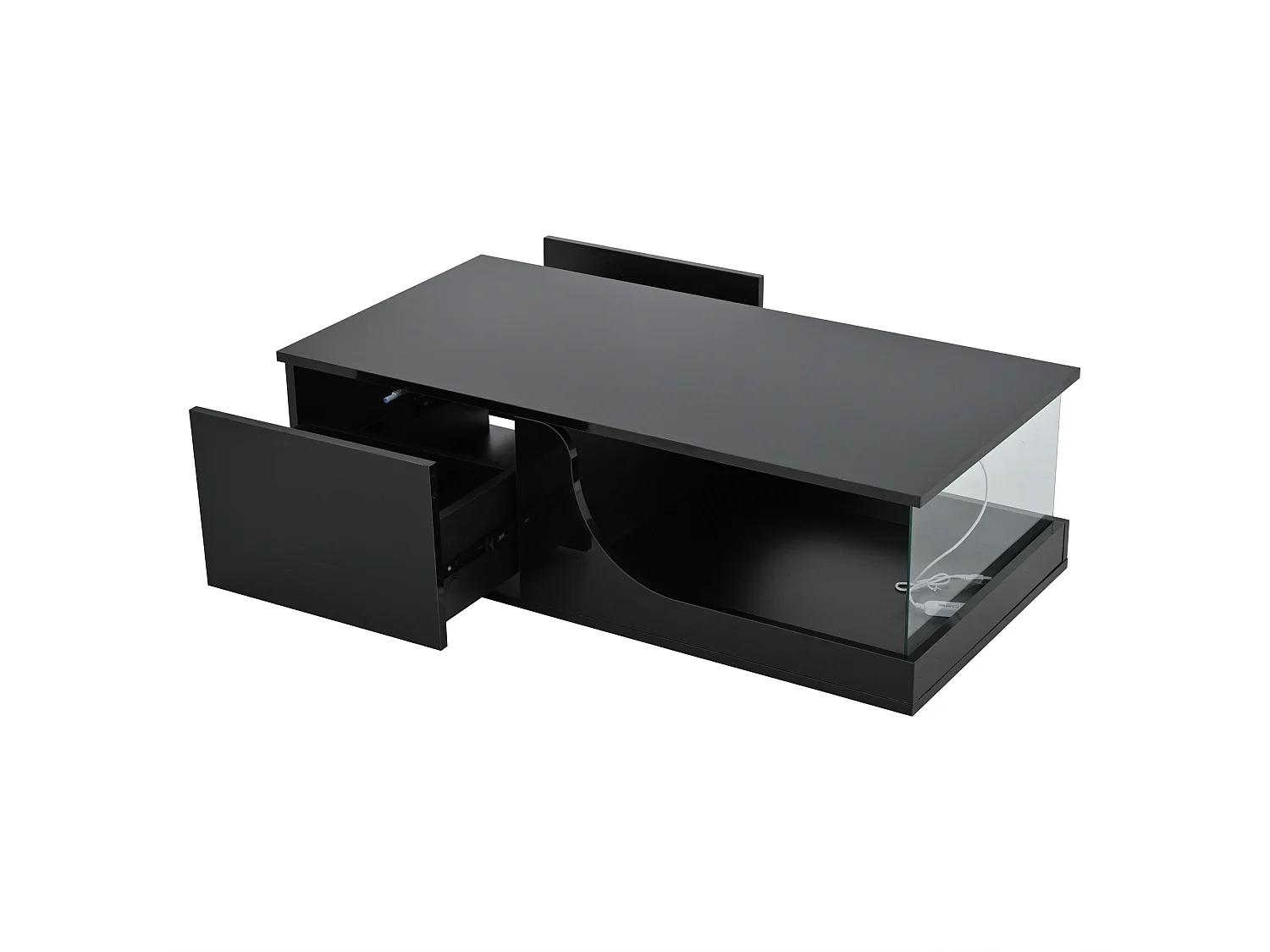 Table basse noire avec 2 tiroirs de rangement et éclairage LED réglable - pour salon