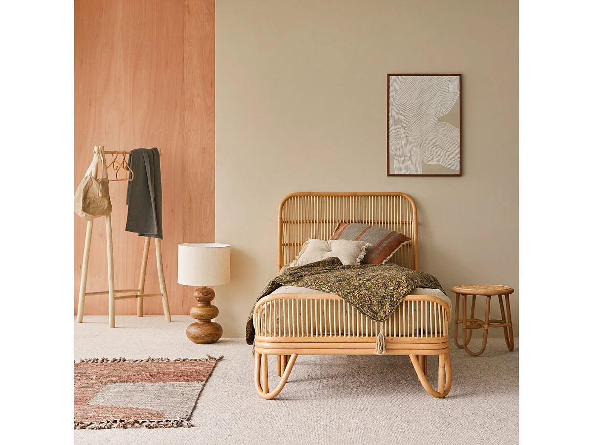 Simone - Natural rattan bed, includes 90x200 cm base