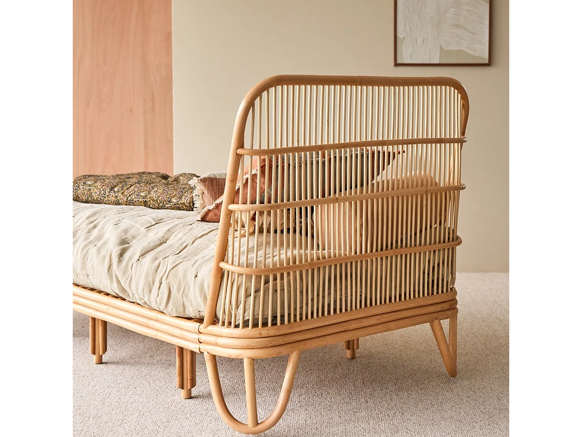 Simone - Natural rattan bed, includes 90x200 cm base