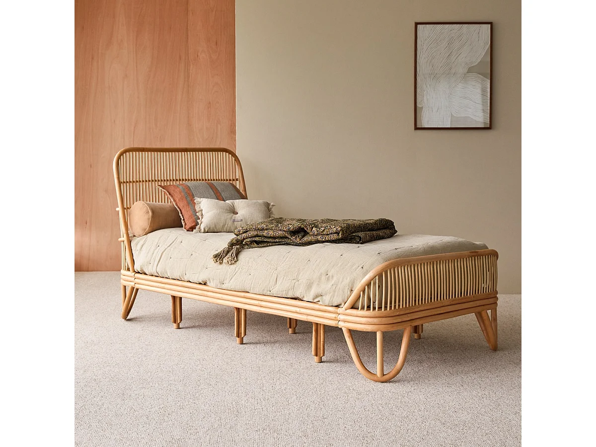 Simone - Natural rattan bed, includes 90x200 cm base