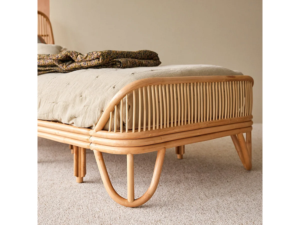 Simone - Natural rattan bed, includes 90x200 cm base