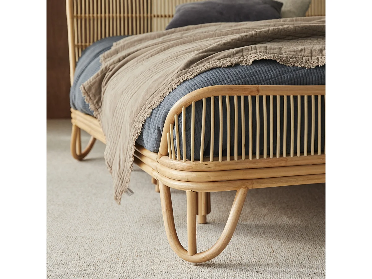 Doppelbett aus Rattan mit Lattenrost 160x200 cm