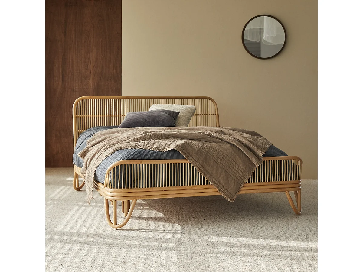 Doppelbett aus Rattan mit Lattenrost 160x200 cm