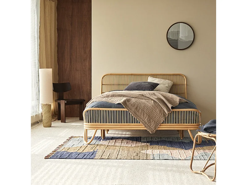 Doppelbett aus Rattan mit Lattenrost 160x200 cm