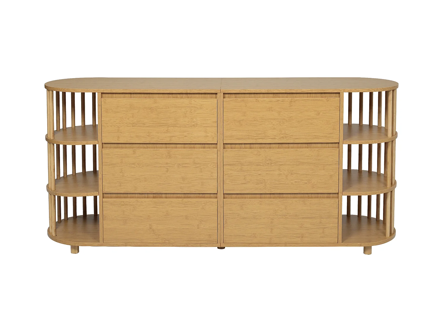 Buffet en chêne avec 6 tiroirs de rangement et étagères, pieds réglables - style contemporain