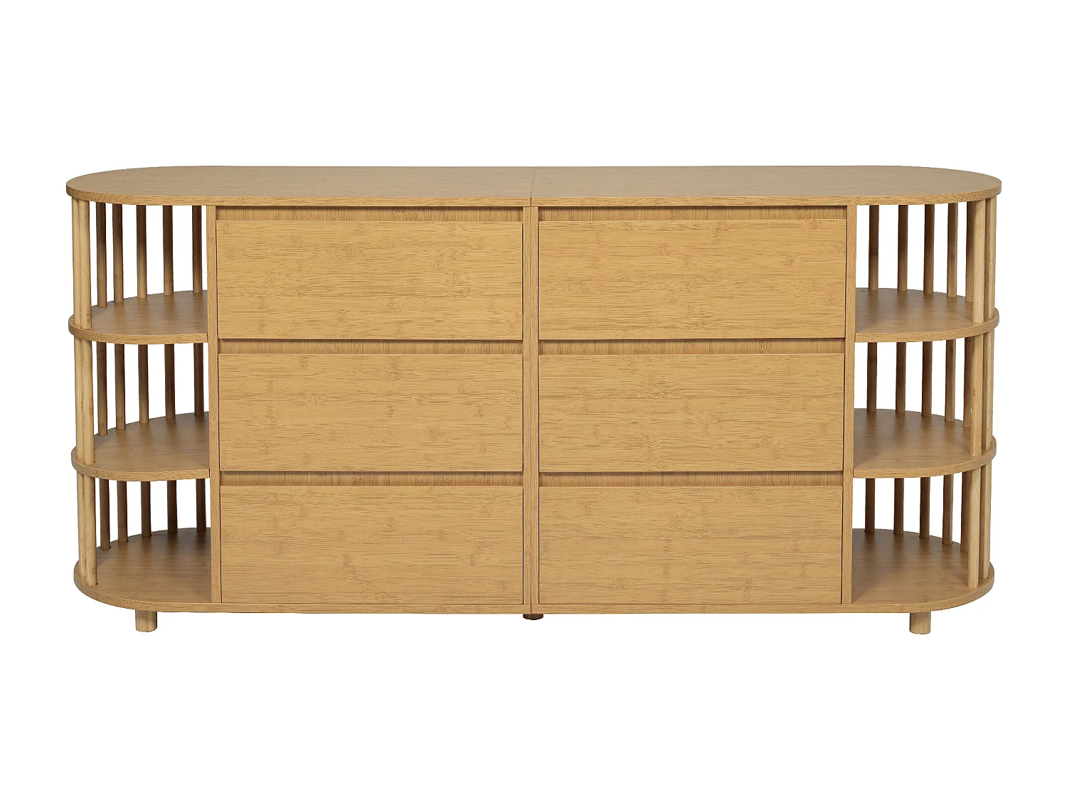 Buffet en chêne avec 6 tiroirs de rangement et étagères, pieds réglables - style contemporain