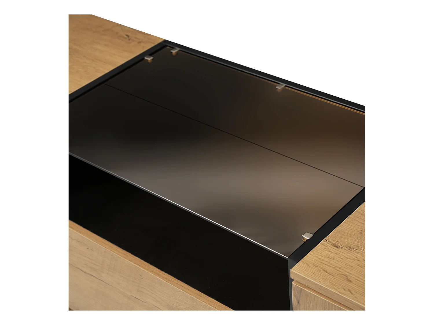 Buffet aspect chêne avec 2 tiroirs et 2 portes, étagères réglables - poignées noires