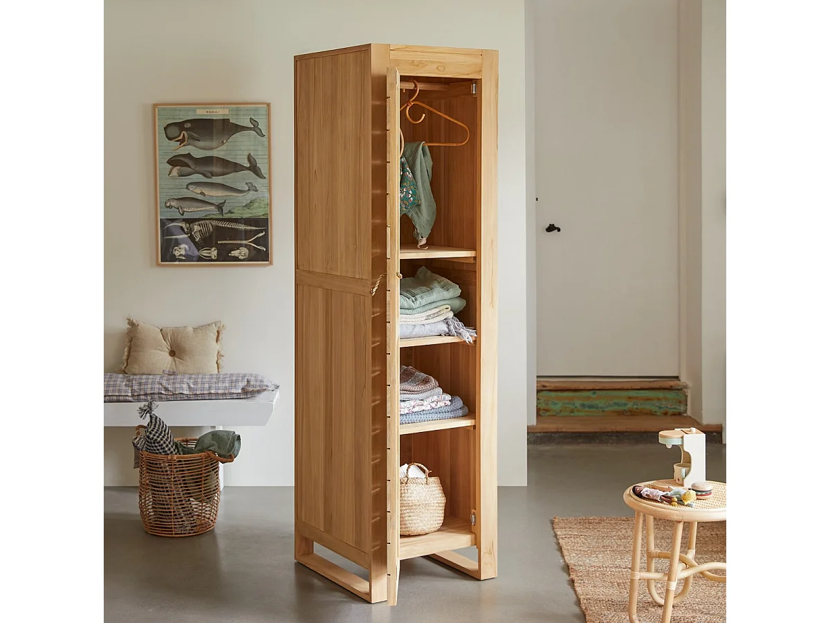 Einfacher Kinder-Hochschrank 180 Minimalys aus massivem Teakholz