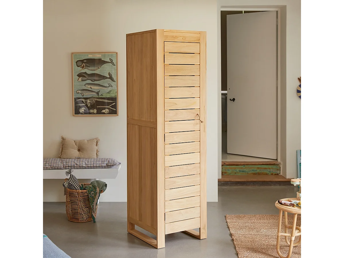 Einfacher Kinder-Hochschrank 180 Minimalys aus massivem Teakholz