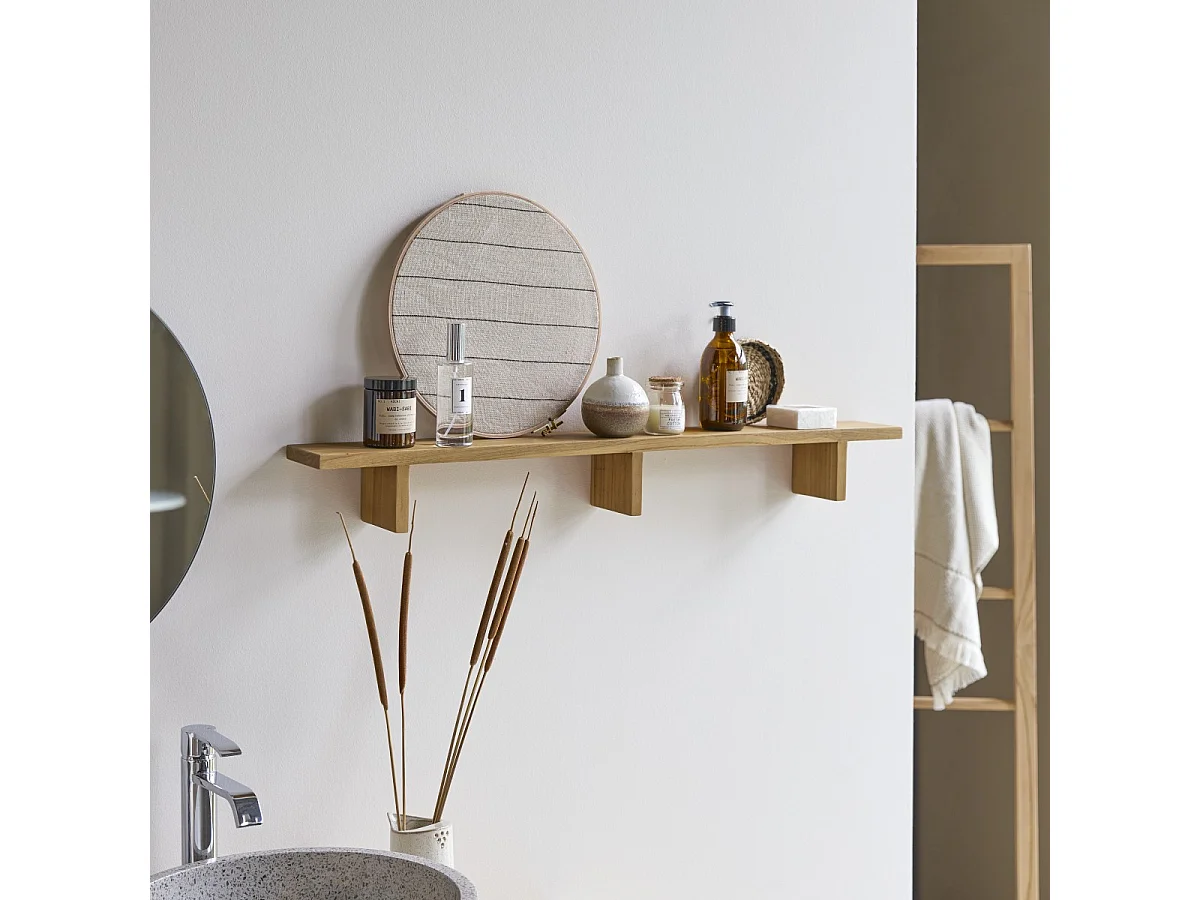 Scaffale orizzontale a parete per bagno in legno di Teak Bahya