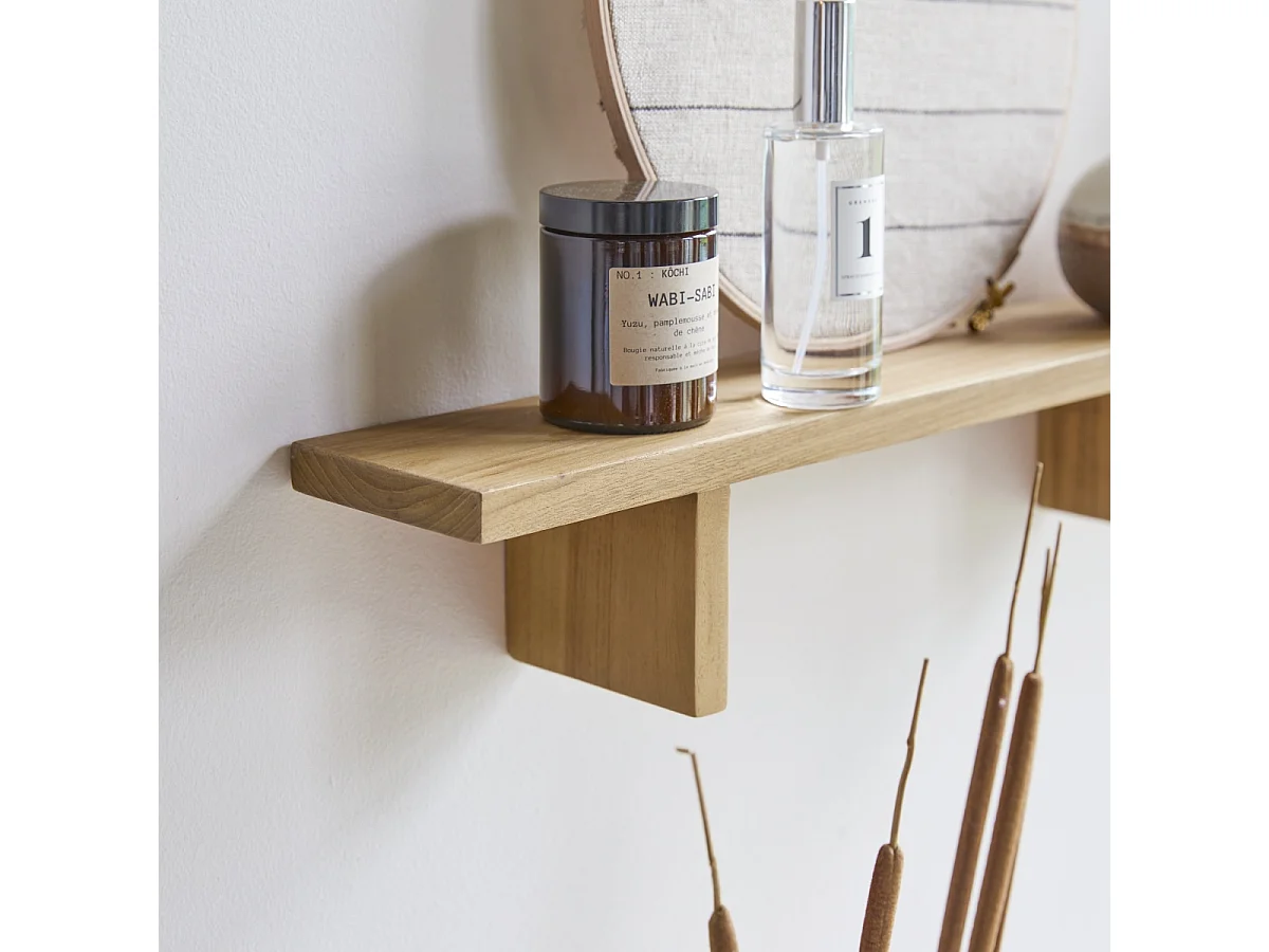 Scaffale orizzontale a parete per bagno in legno di Teak Bahya