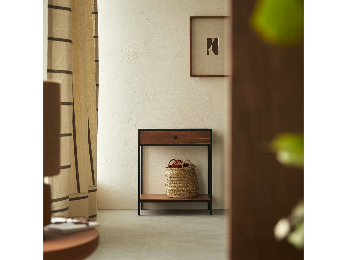 Agra - Console with 1 drawer in solid acacia and metal